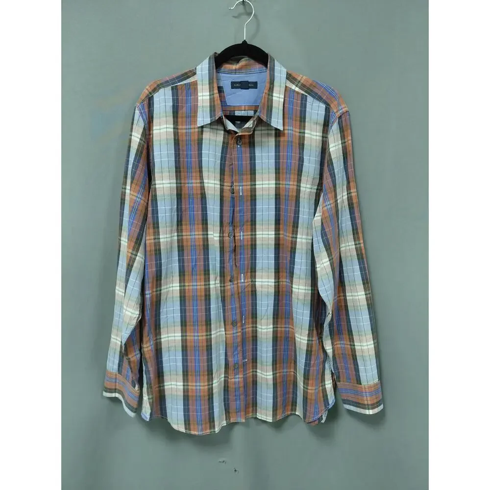 Banana Republic Blue Collared Plaid Breathable Button-Up Shirt Men Size L